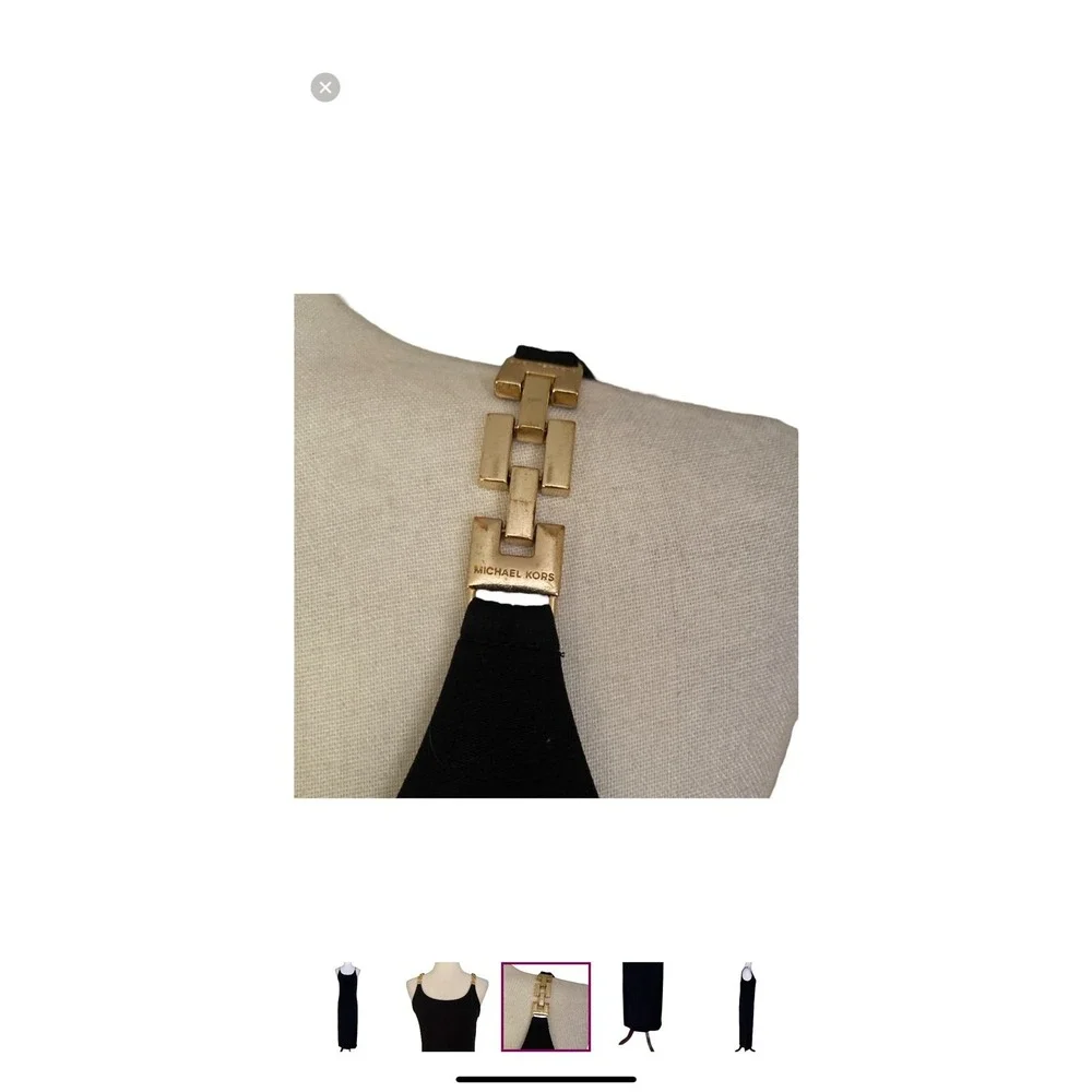 Michael Kors Black Gold Chain Strap Jersey Knit Maxi Slip style Dress Med
